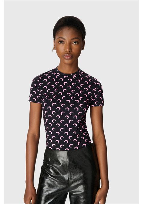 top moon printed jersey ss crewneck donna nero e rosa MARINE SERRE | UTS001ACJER0001BK90